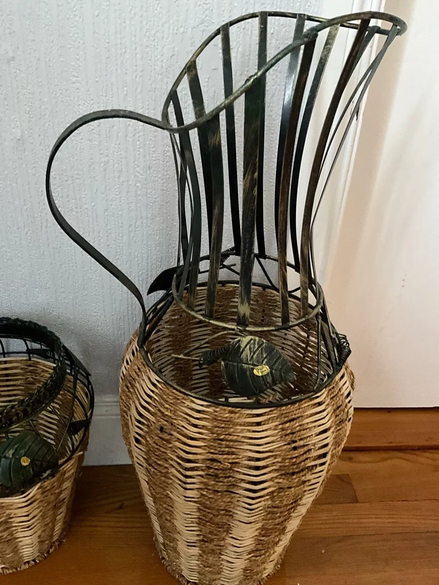 Tall Woven Wicker Floor Vase & Matching Basket - Image 2