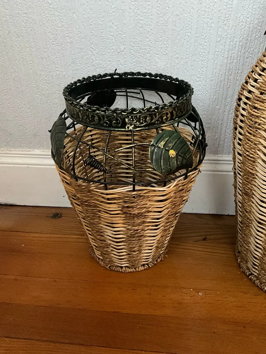 Tall Woven Wicker Floor Vase & Matching Basket - Image 4