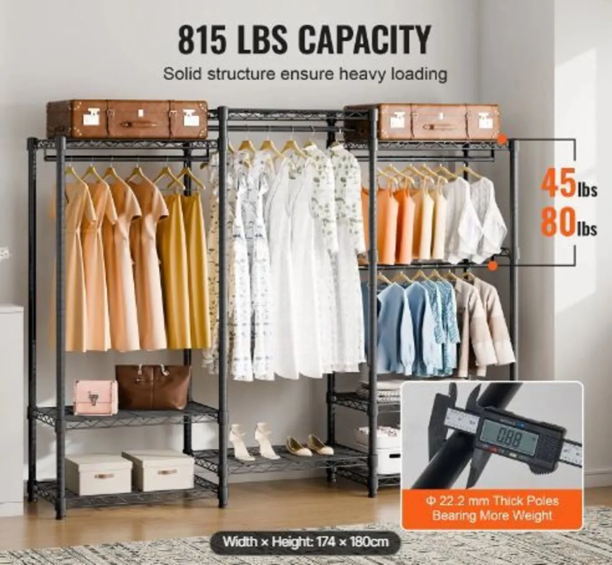 Heavy Duty Clothes Rack, Rolling Clothing - Image 2