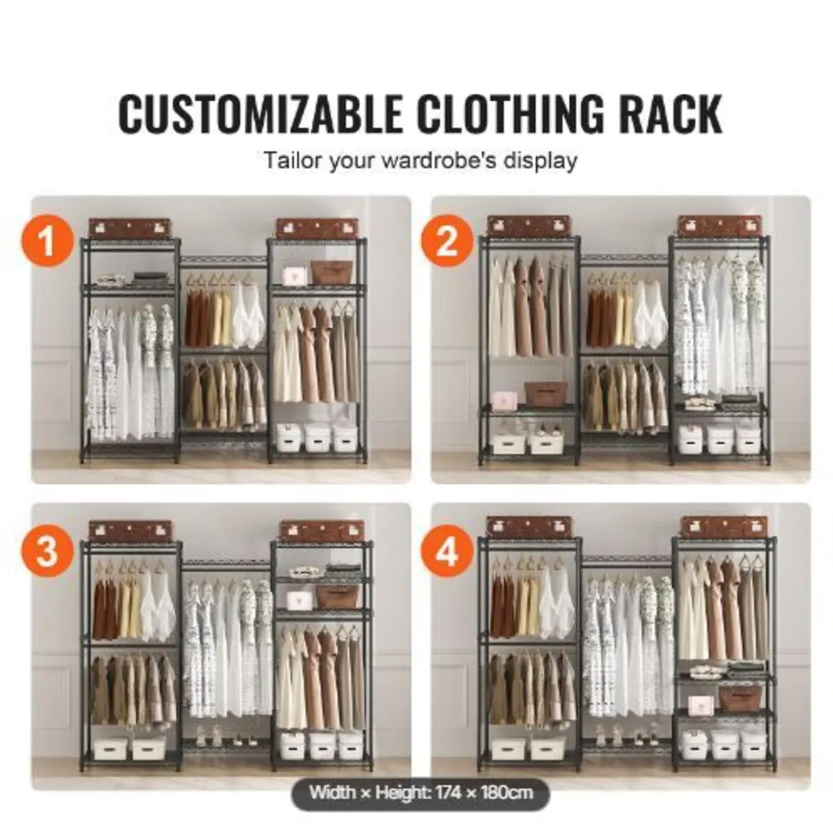 Heavy Duty Clothes Rack, Rolling Clothing - Image 4