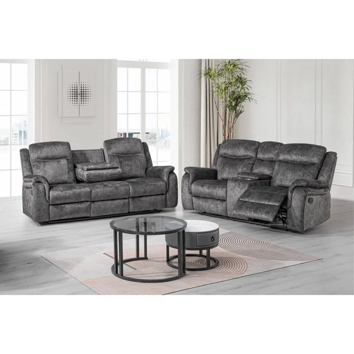 New Grey Fabric Hanson Recliner Sofas - Image 1