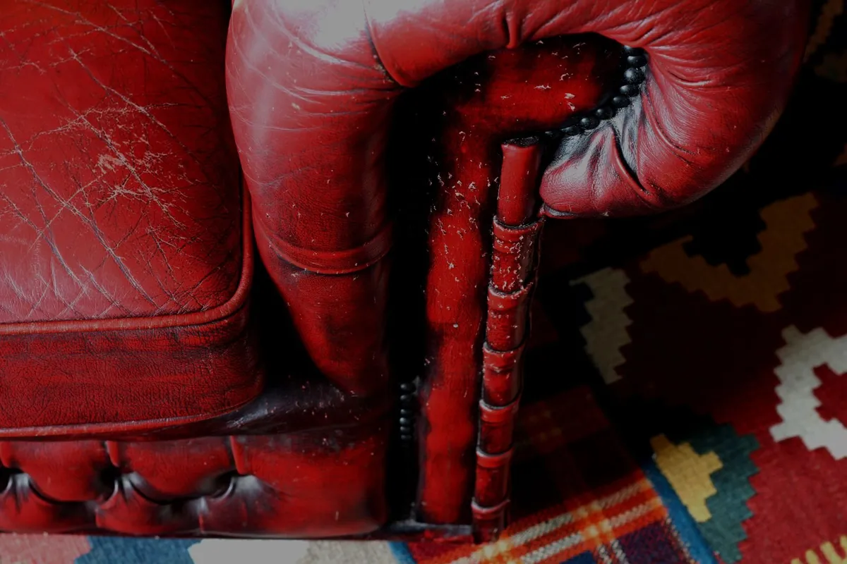 Classic Red Leather Chesterfield 3 Seater Sofa - Image 3