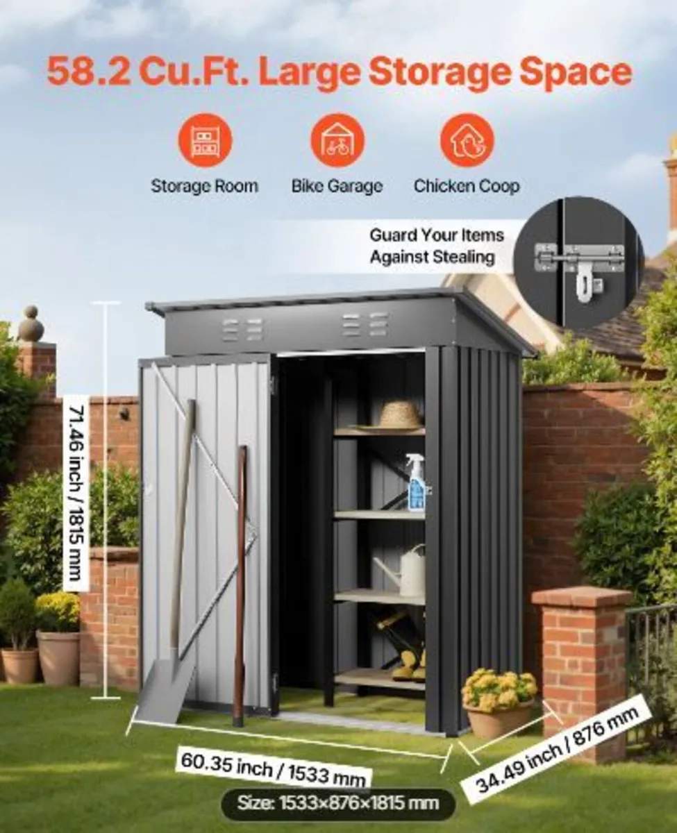 1533 x 876 x 1815 mm Metal Garden Shed - Image 3