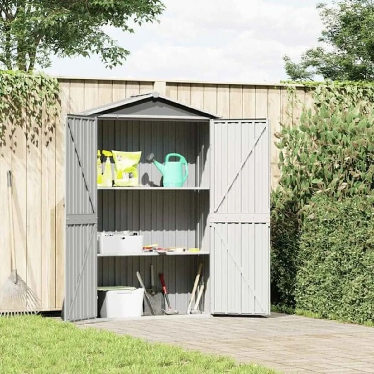 Garden Shed Grey 116x45x175 cm Galvanised Steel

D - Image 2