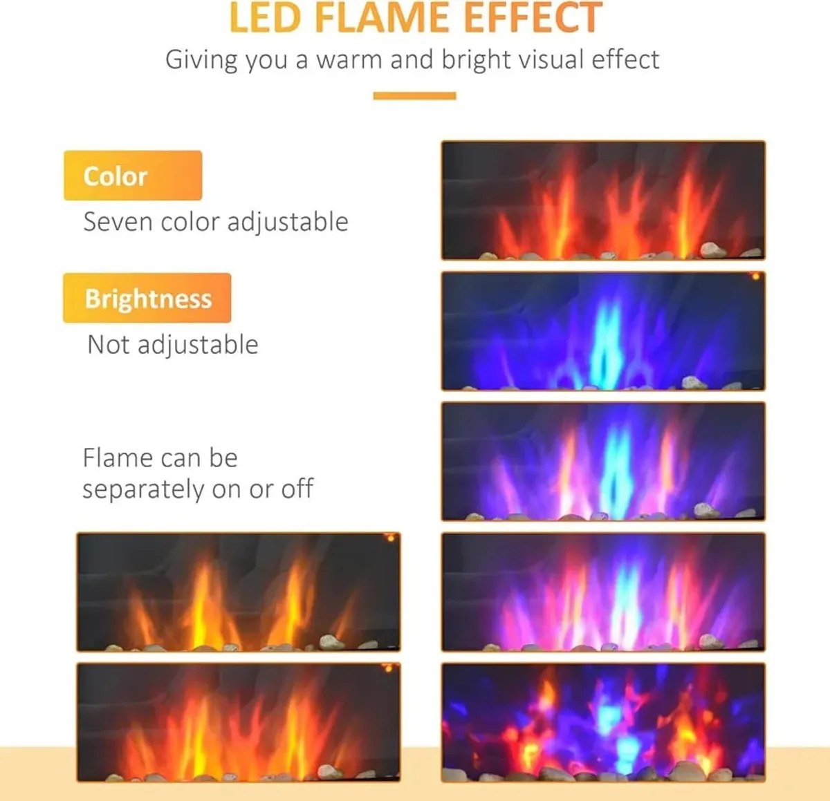 900W/1800W Electric Wall Fireplace with LED Flame - Image 3