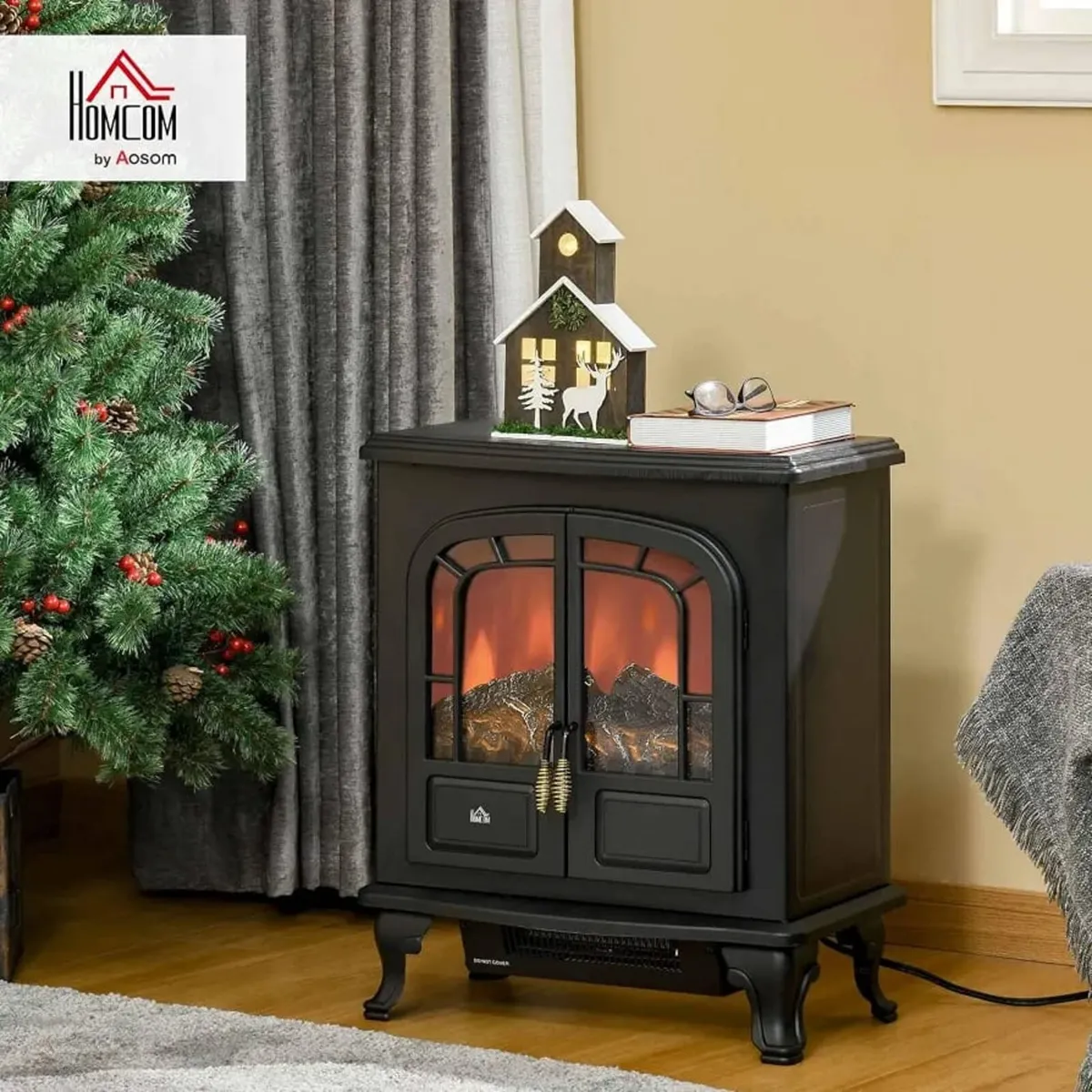 Electric Fireplace Stove Heater, Double Door 1000W - Image 2