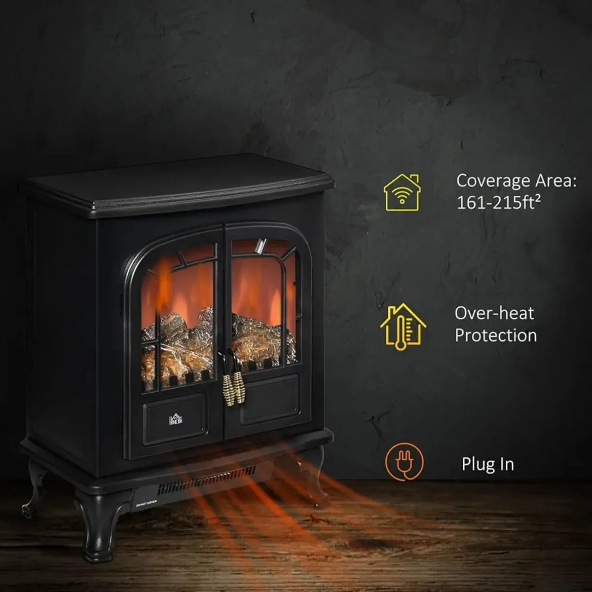 Electric Fireplace Stove Heater, Double Door 1000W - Image 3