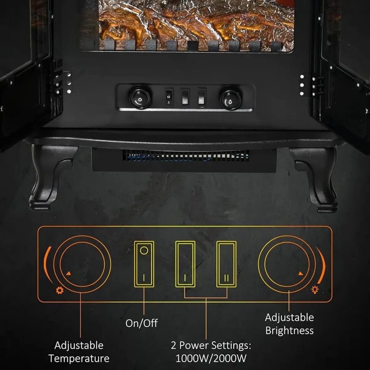 Electric Fireplace Stove Heater, Double Door 1000W - Image 4