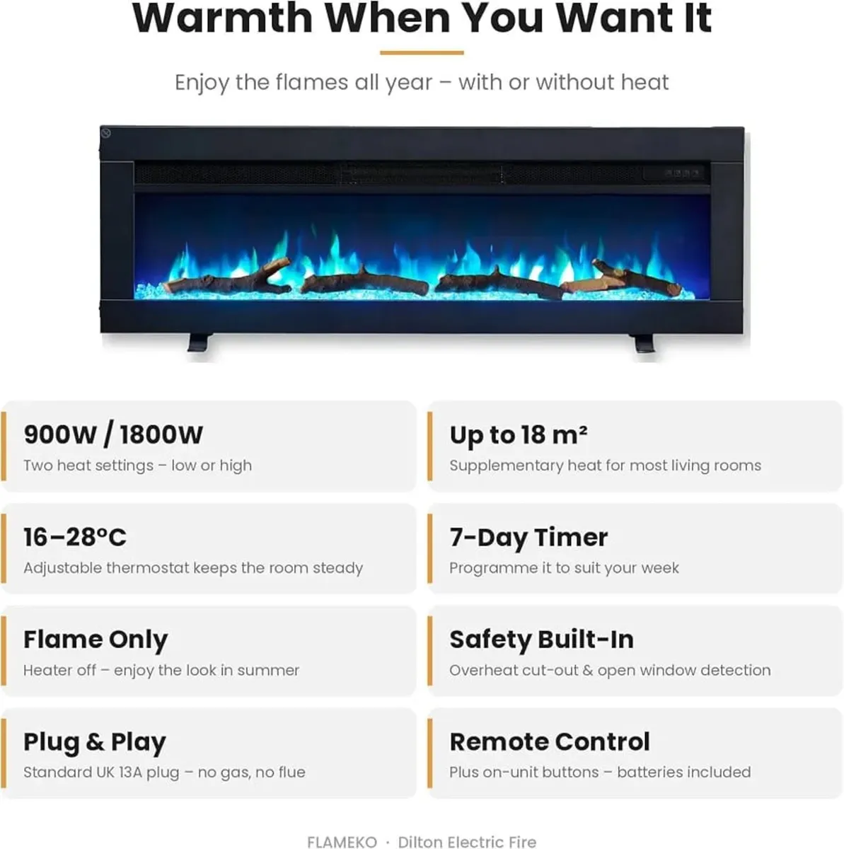 40" Media Wall Electric Fire, Wall Mounted Firepla - Image 3