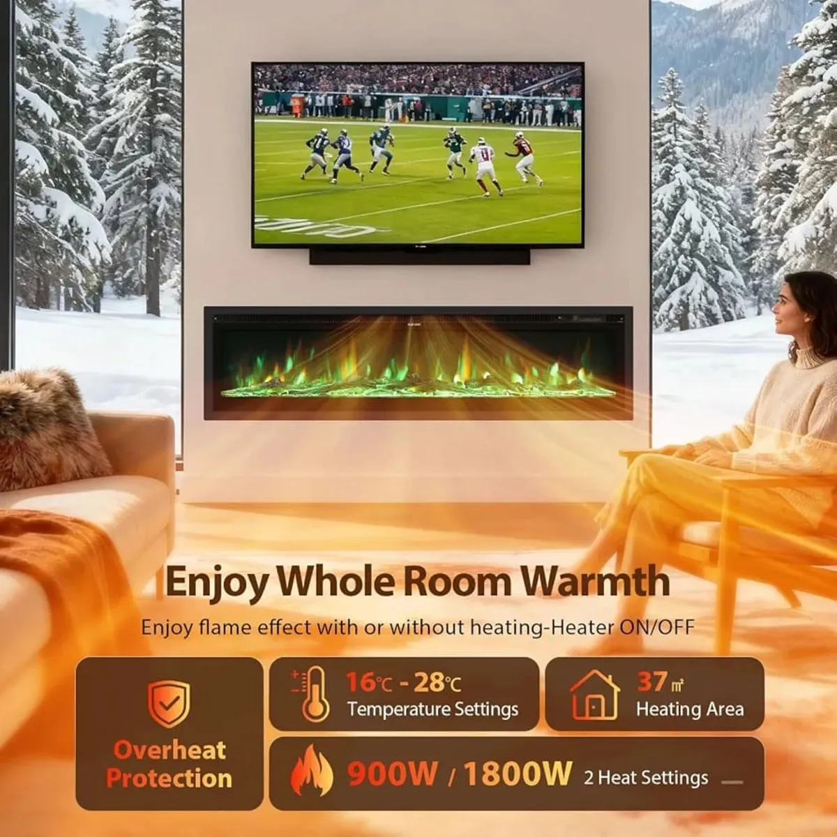 3 IN 1 Electric Fire 152cm/60" Wall Mounted/Recess - Image 2