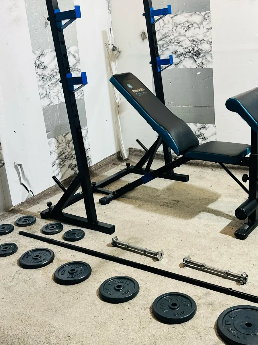 100KG CAST IRON WEIGHTS RACK BENCH BARBELL DUMLS - Image 4