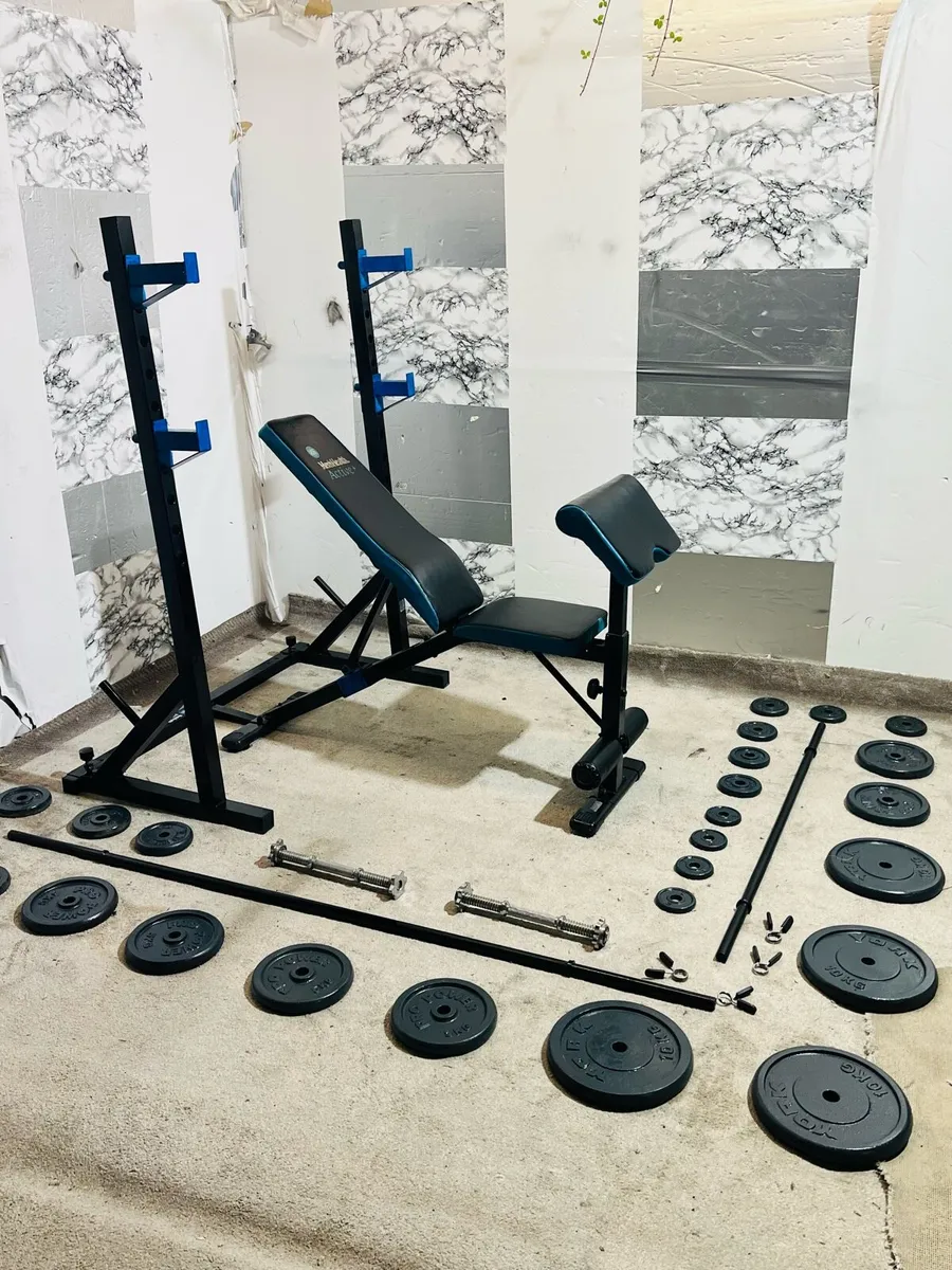 100KG CAST IRON WEIGHTS RACK BENCH BARBELL DUMLS - Image 2