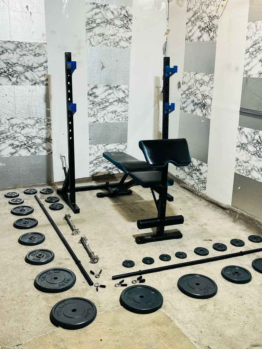100KG CAST IRON WEIGHTS RACK BENCH BARBELL DUMLS - Image 3