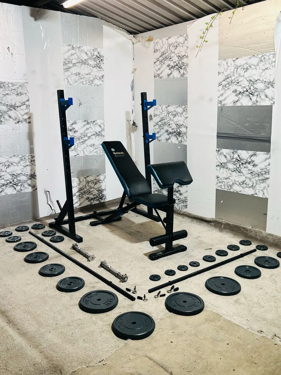 100KG CAST IRON WEIGHTS RACK BENCH BARBELL DUMLS - Image 1