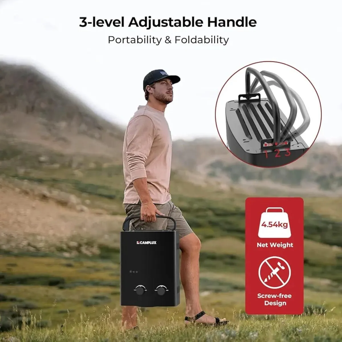AY132B 5L Portable Gas Water Heater with Folding H - Image 3