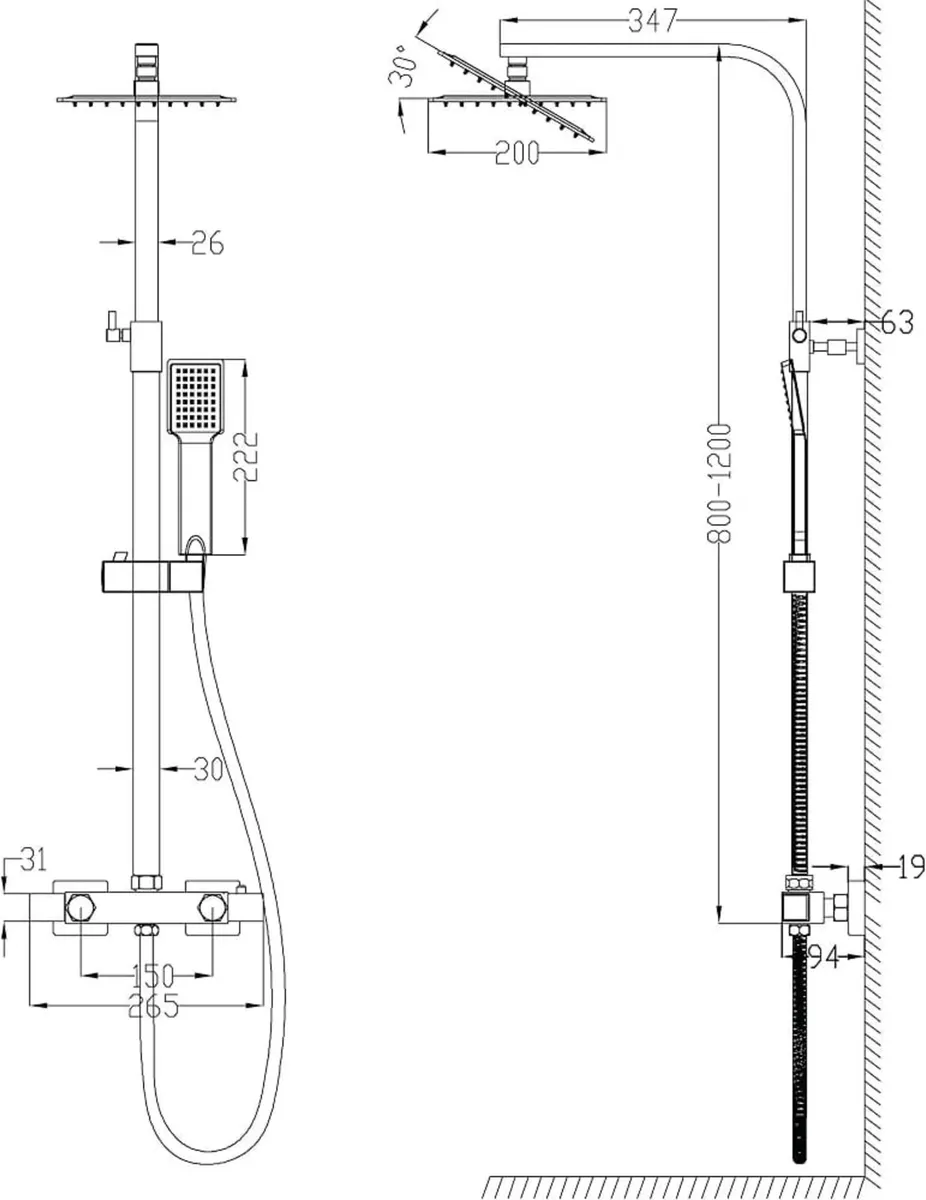 Bathroom Thermostatic Shower Mixer Set Handheld Sh - Image 3