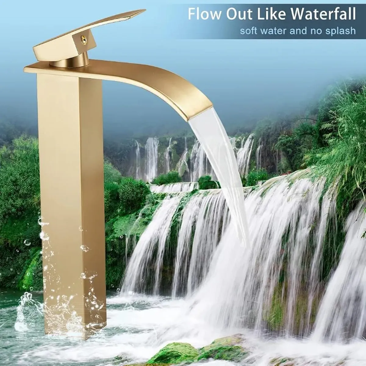 Waterfall Bathroom Basin Mixer Tap, Tall Bathroom - Image 3