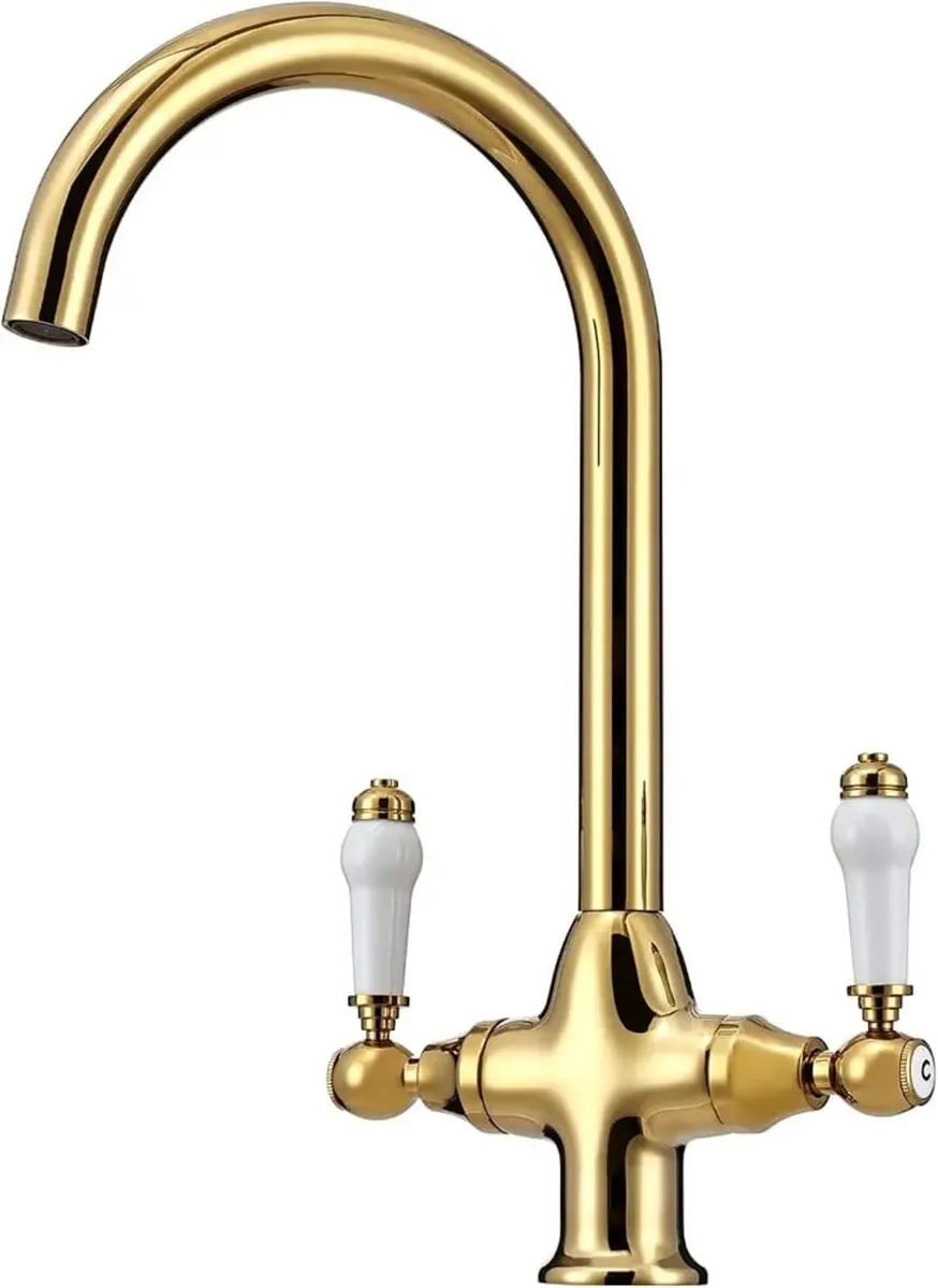 Traditional Kitchen Sink Mixer Tap with White Cera - Image 1