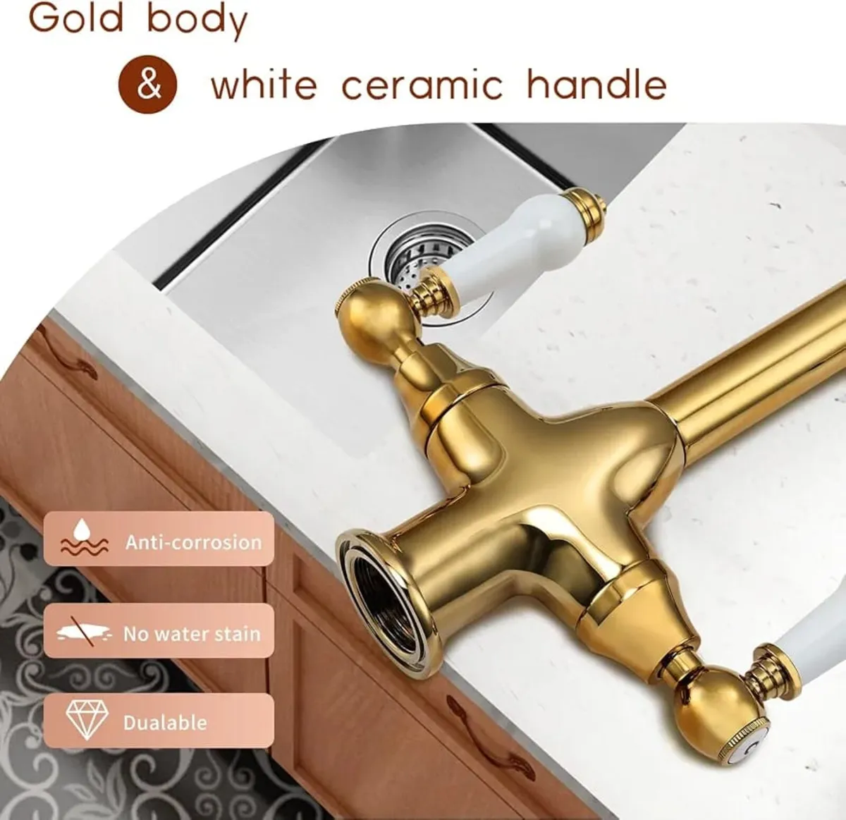 Traditional Kitchen Sink Mixer Tap with White Cera - Image 4