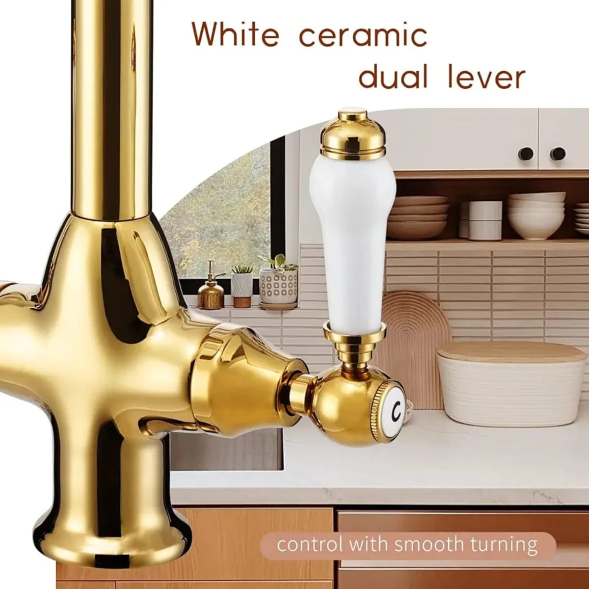 Traditional Kitchen Sink Mixer Tap with White Cera - Image 2