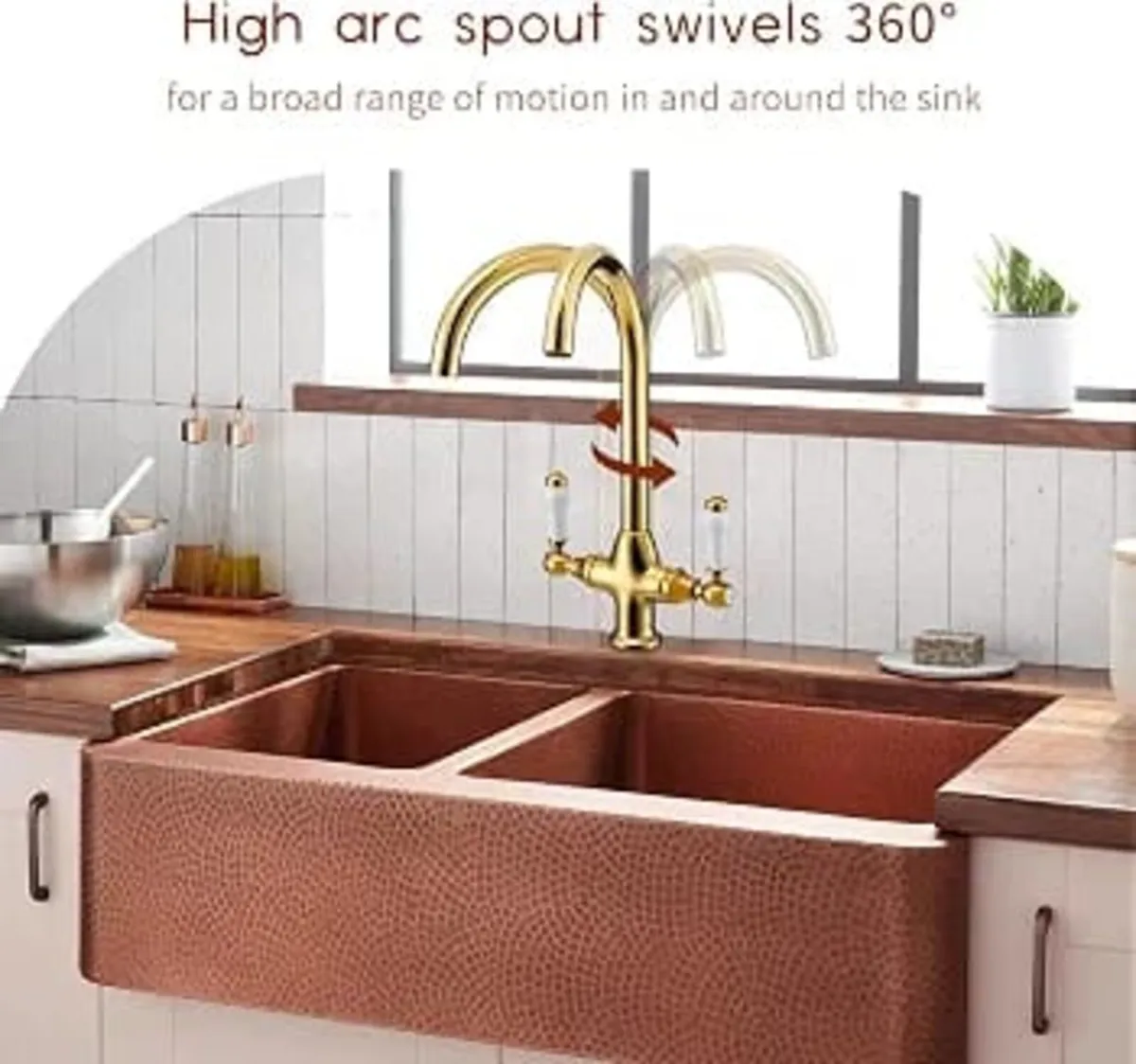 Traditional Kitchen Sink Mixer Tap with White Cera - Image 3