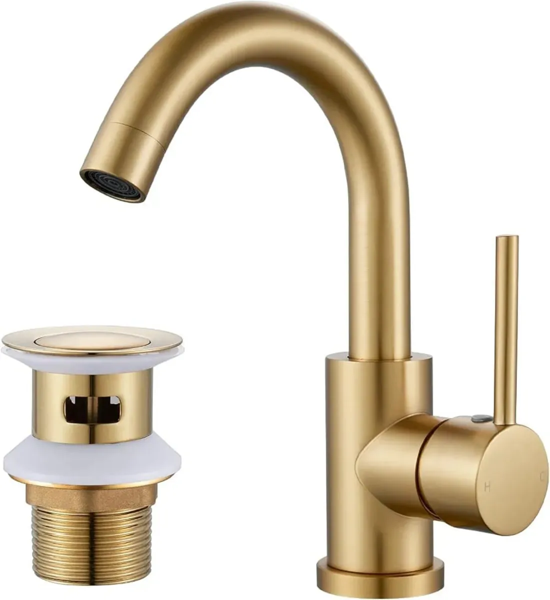 Gold Basin Mixer Tap with Pop up Waste, Gold Bathr - Image 1