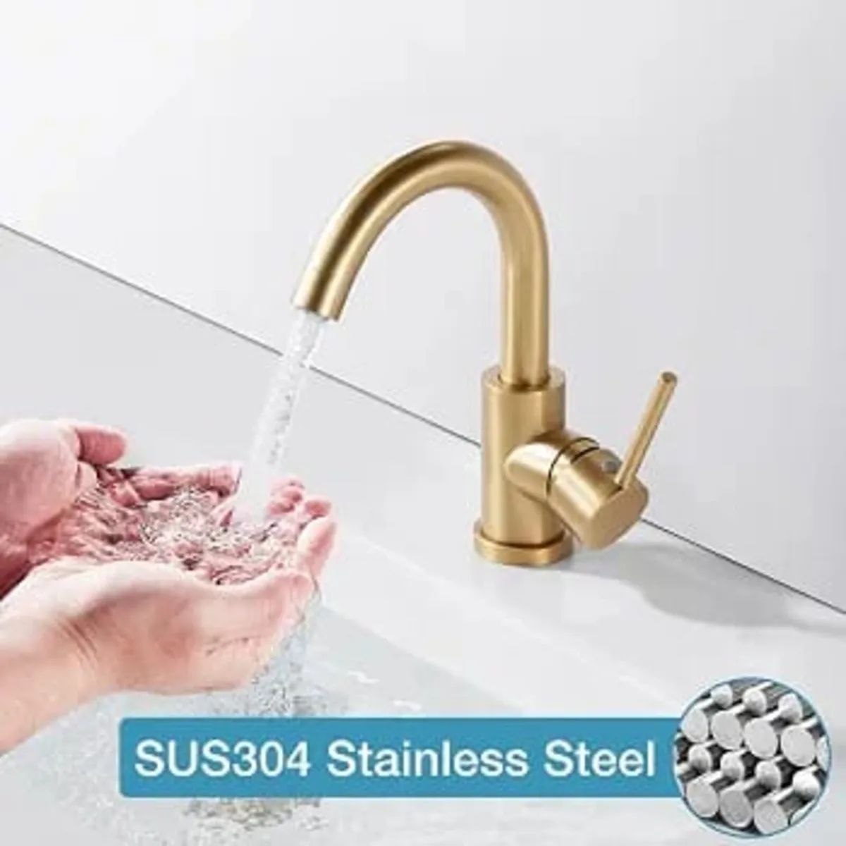Gold Basin Mixer Tap with Pop up Waste, Gold Bathr - Image 3