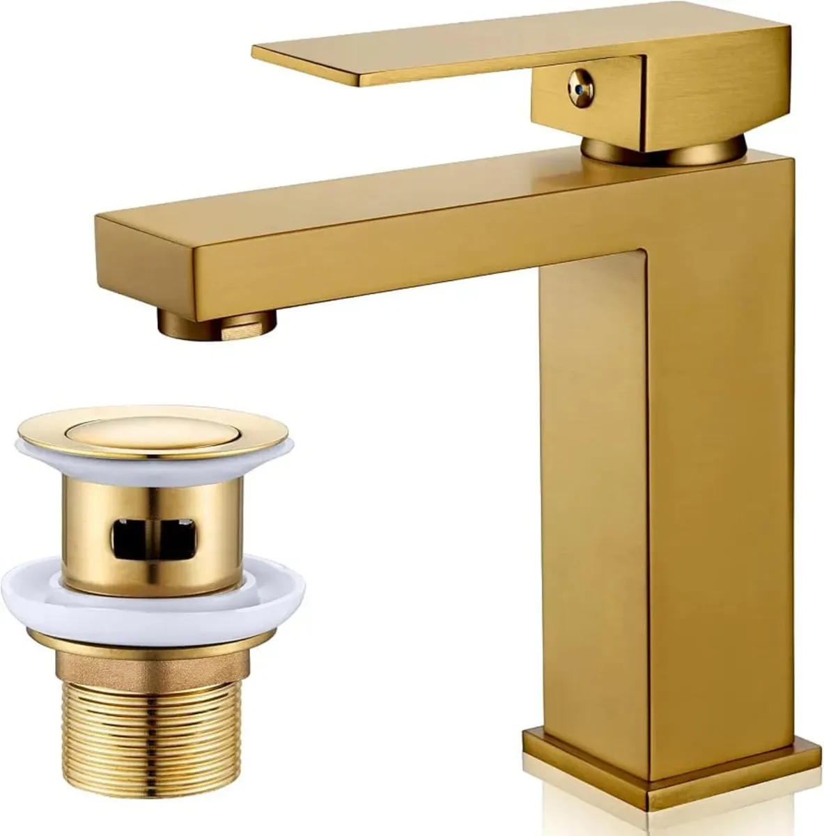 Gold Basin Tap with Waste, Bathroom Mixer Tap Gold - Image 1