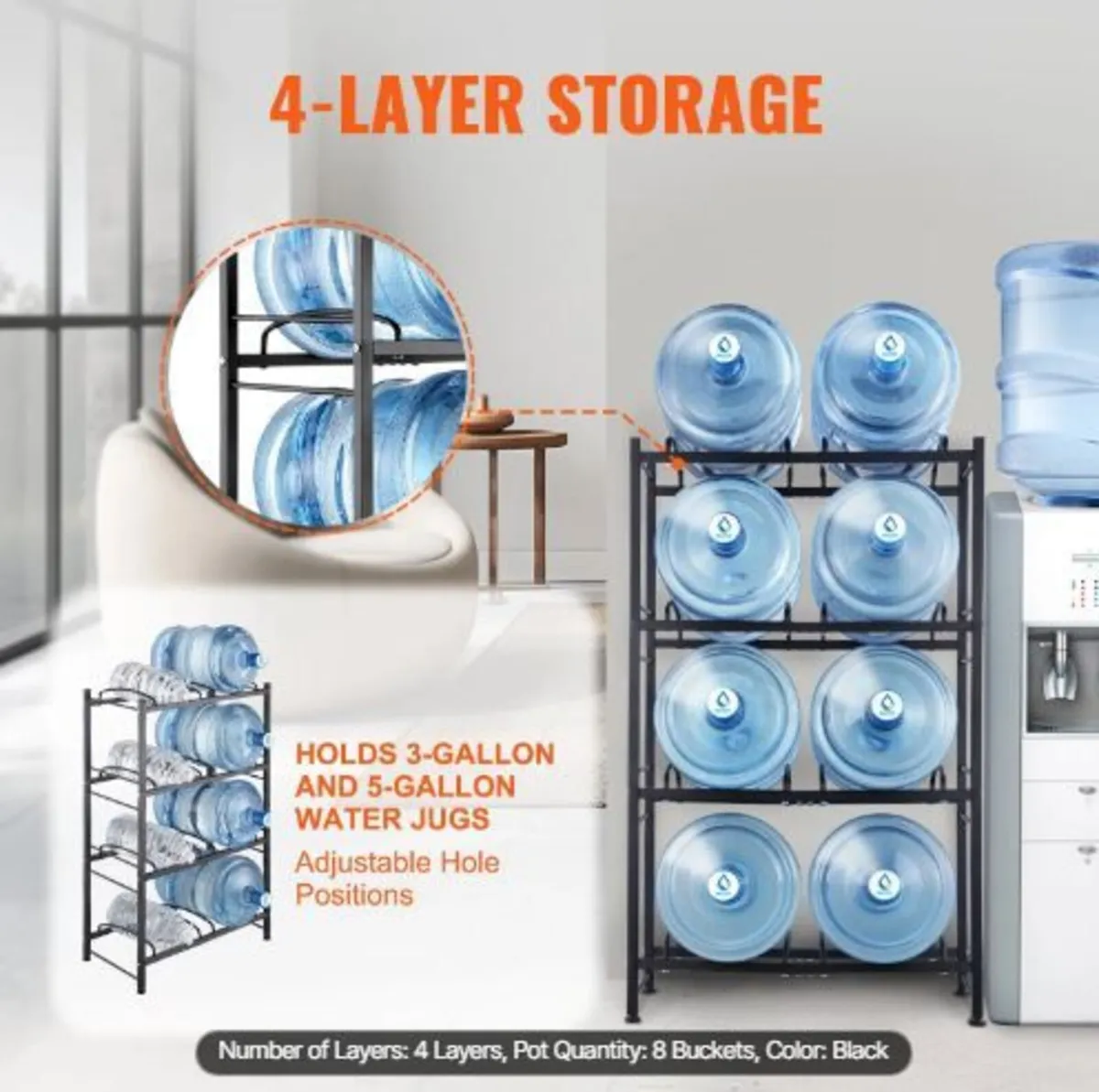4 Tiers Water Jug Holder, 5 Gallon Water - Image 4
