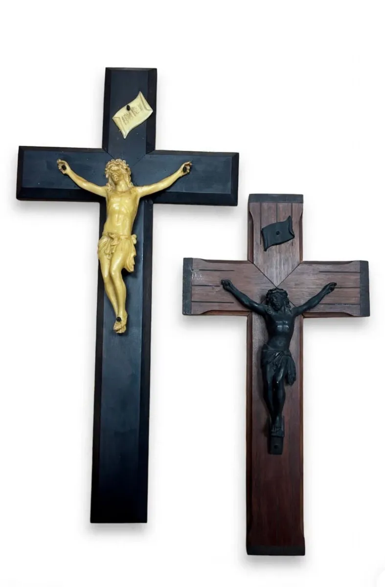 Pair of antique wall crucifixes