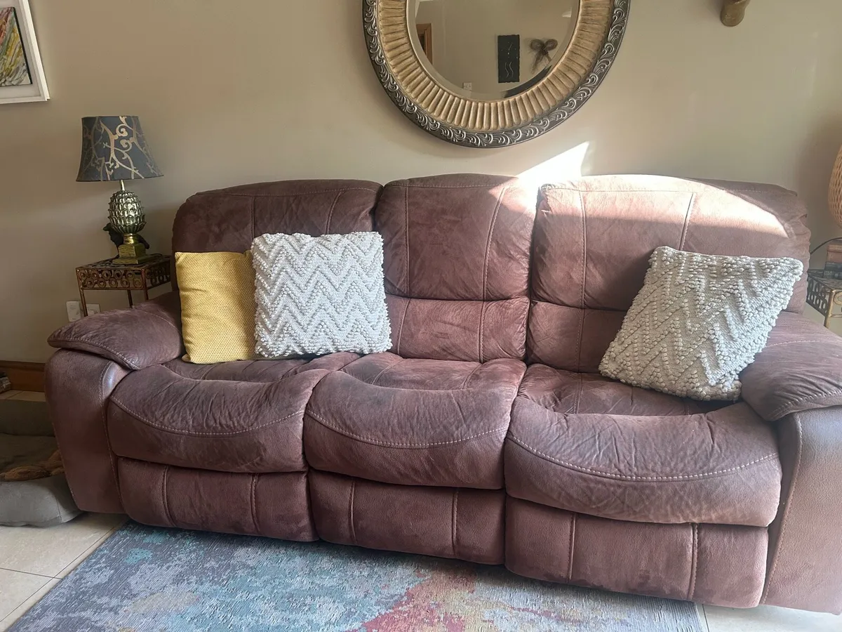 3 seater brown suede recliner sofa