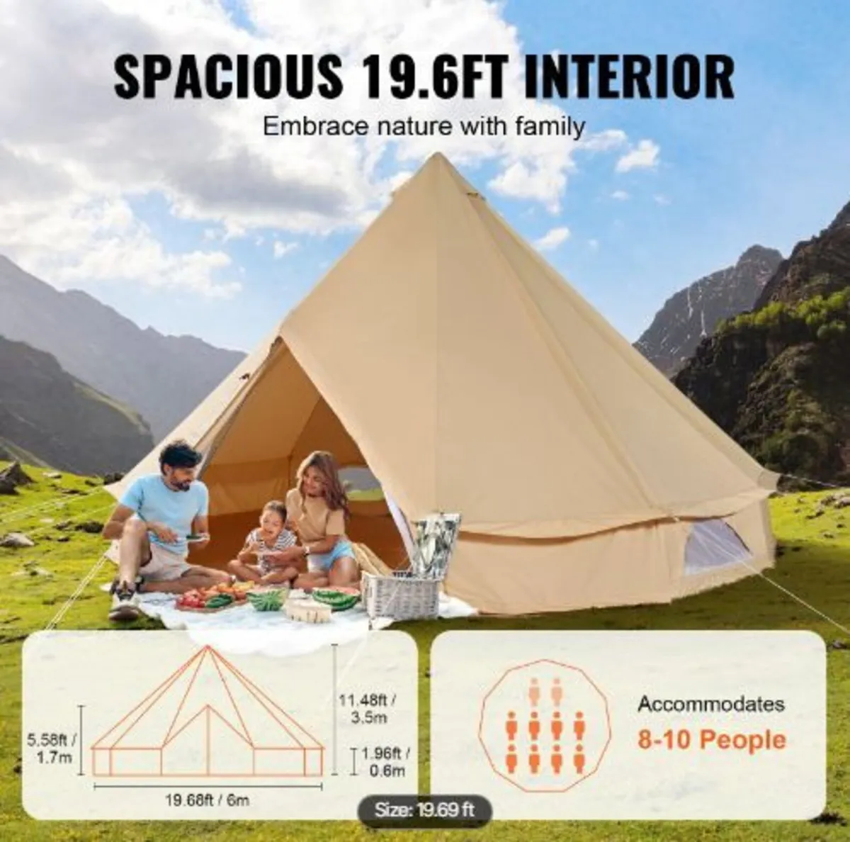 Canvas Bell Tent, 4 Seasons 6 m/19.68 ft - Image 3