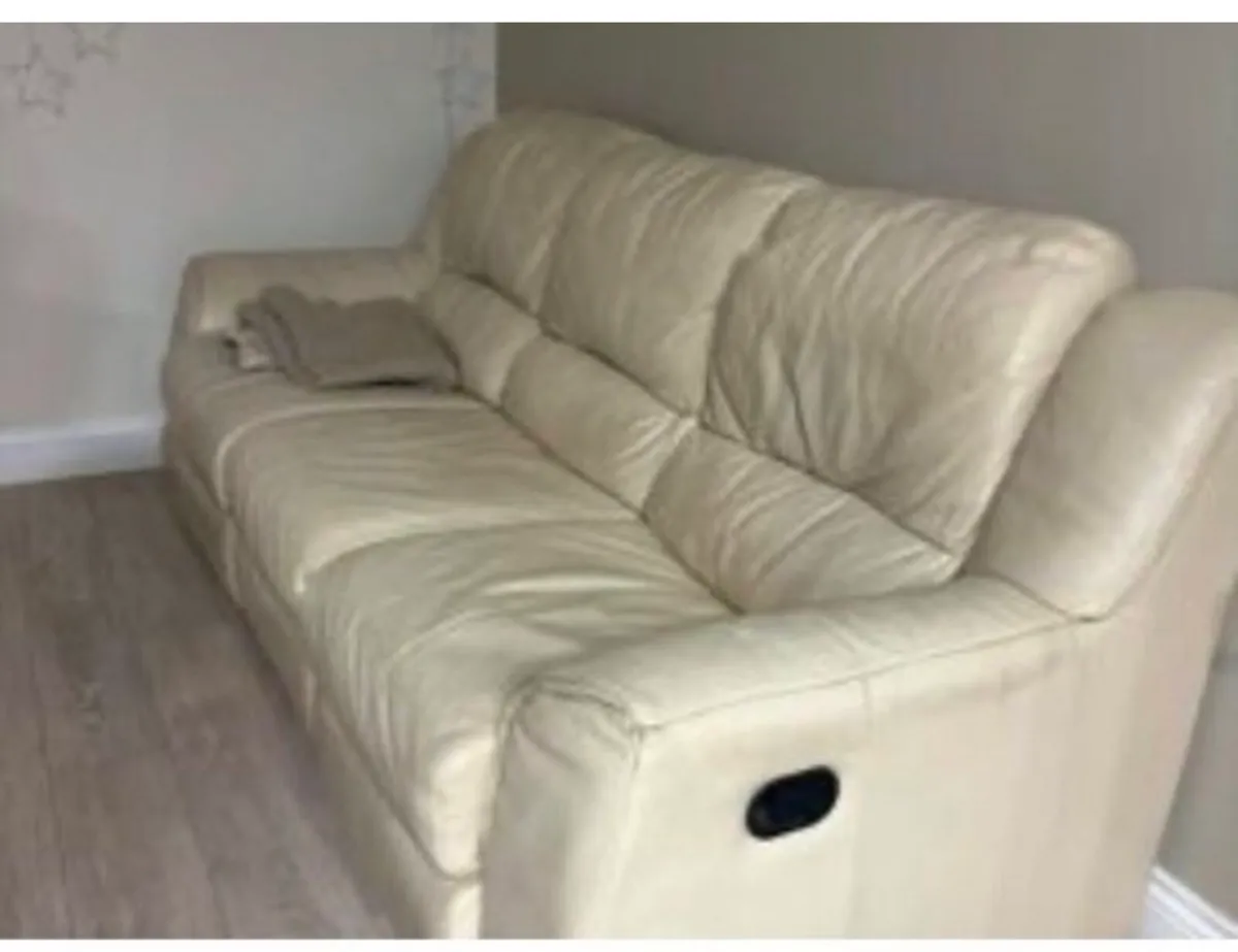 Cream leather x 2 reclining sofas