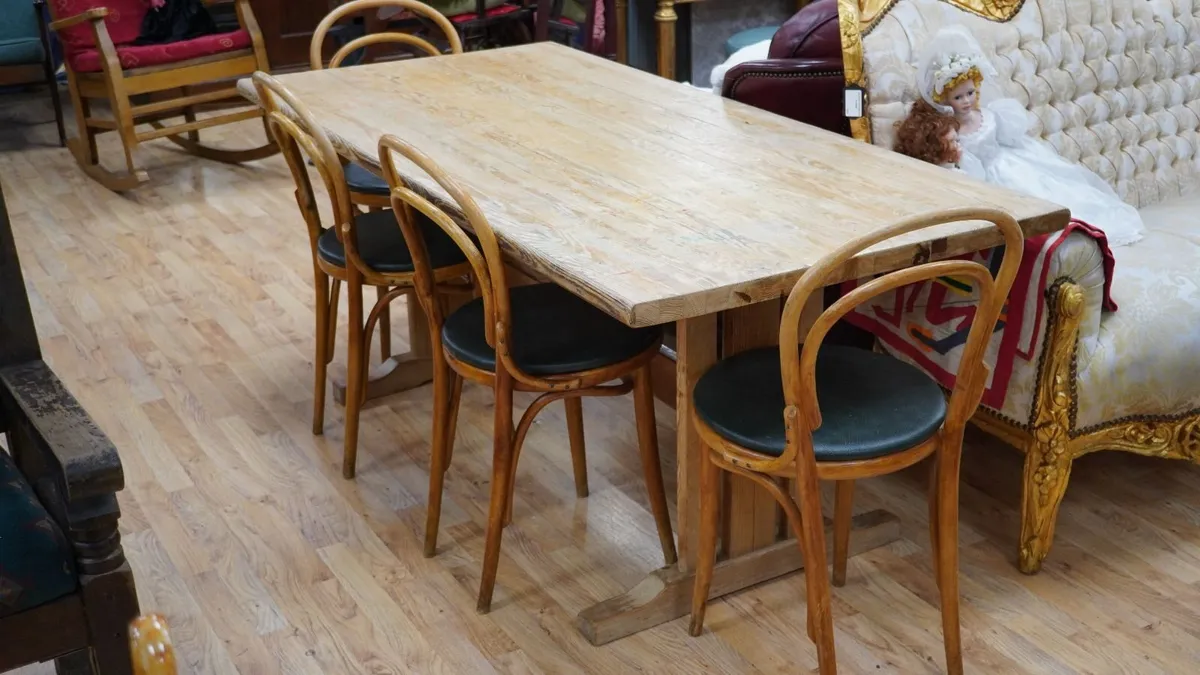Vintage Pine Trestle Dining Table - Image 1