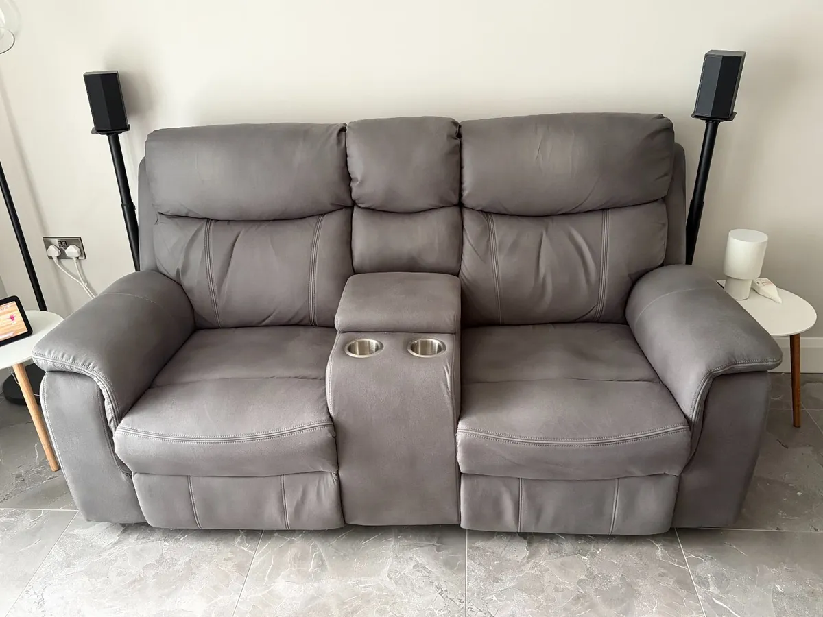 Plaza Grey Electric Recliner Sofa with Console, Cu - Image 2