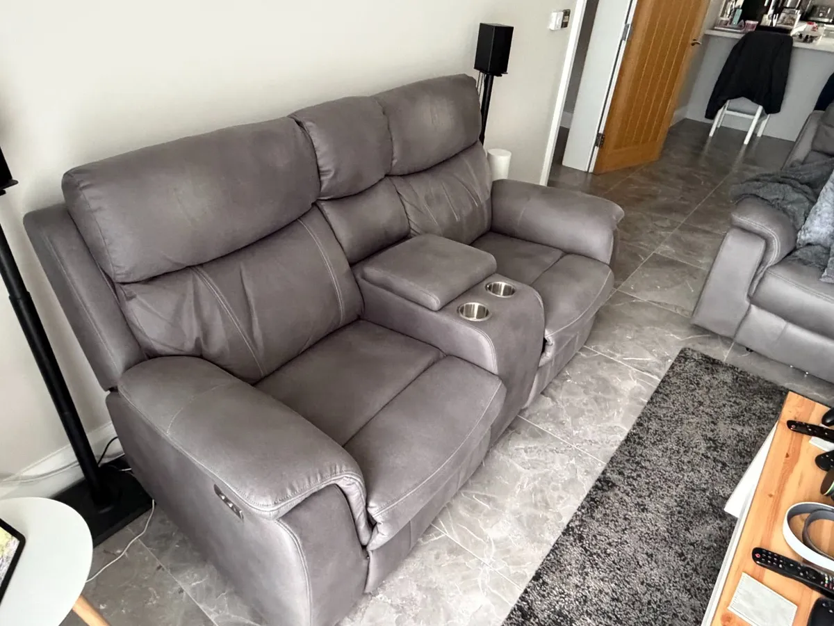 Plaza Grey Electric Recliner Sofa with Console, Cu - Image 3