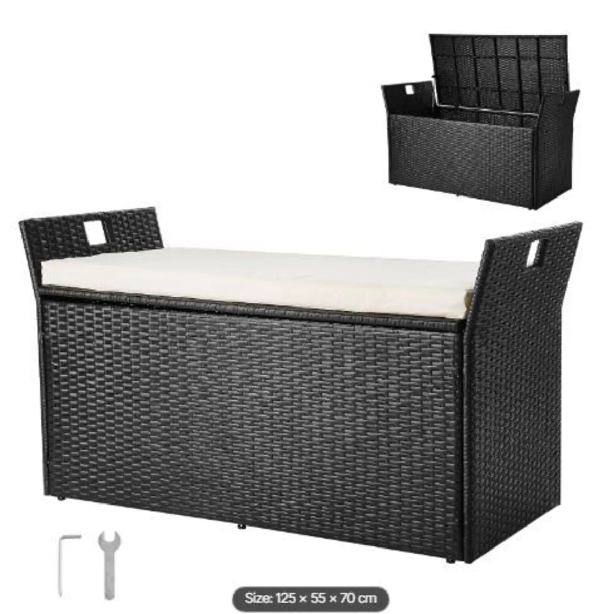 Outdoor Storage Bench, 2-Person PE Rattan - Image 1