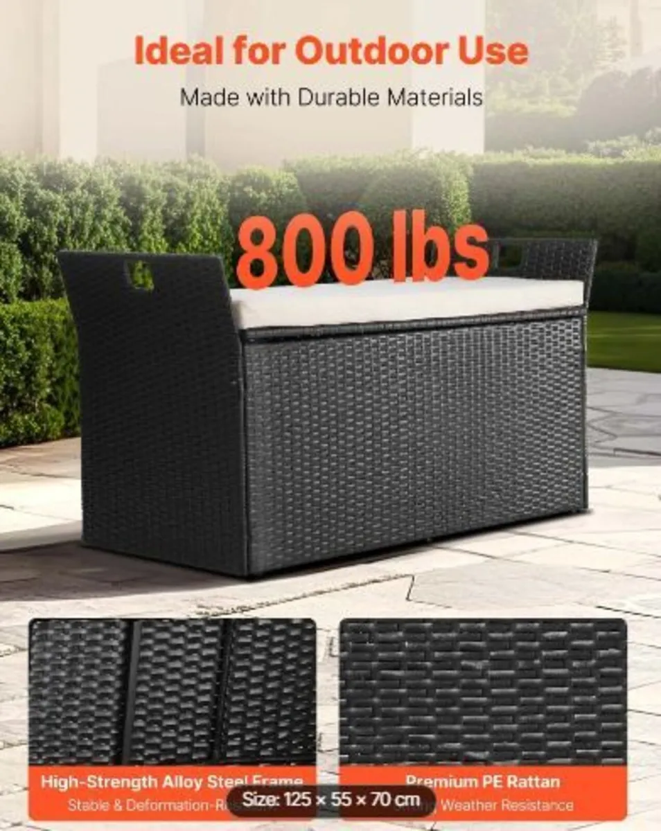 Outdoor Storage Bench, 2-Person PE Rattan - Image 4