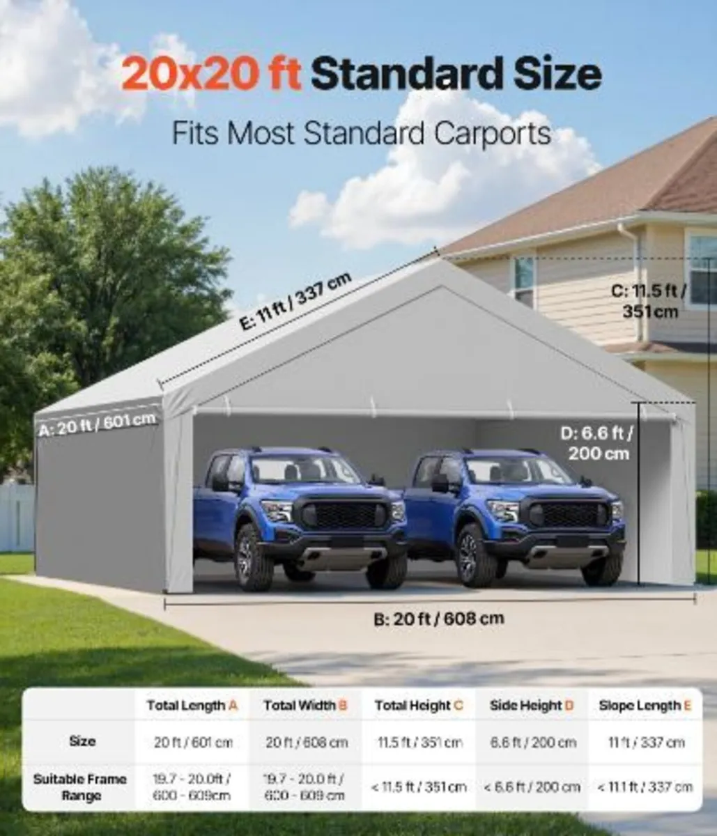 Carport Replacement Canopy, 6 x 6 m Potable Garage - Image 2