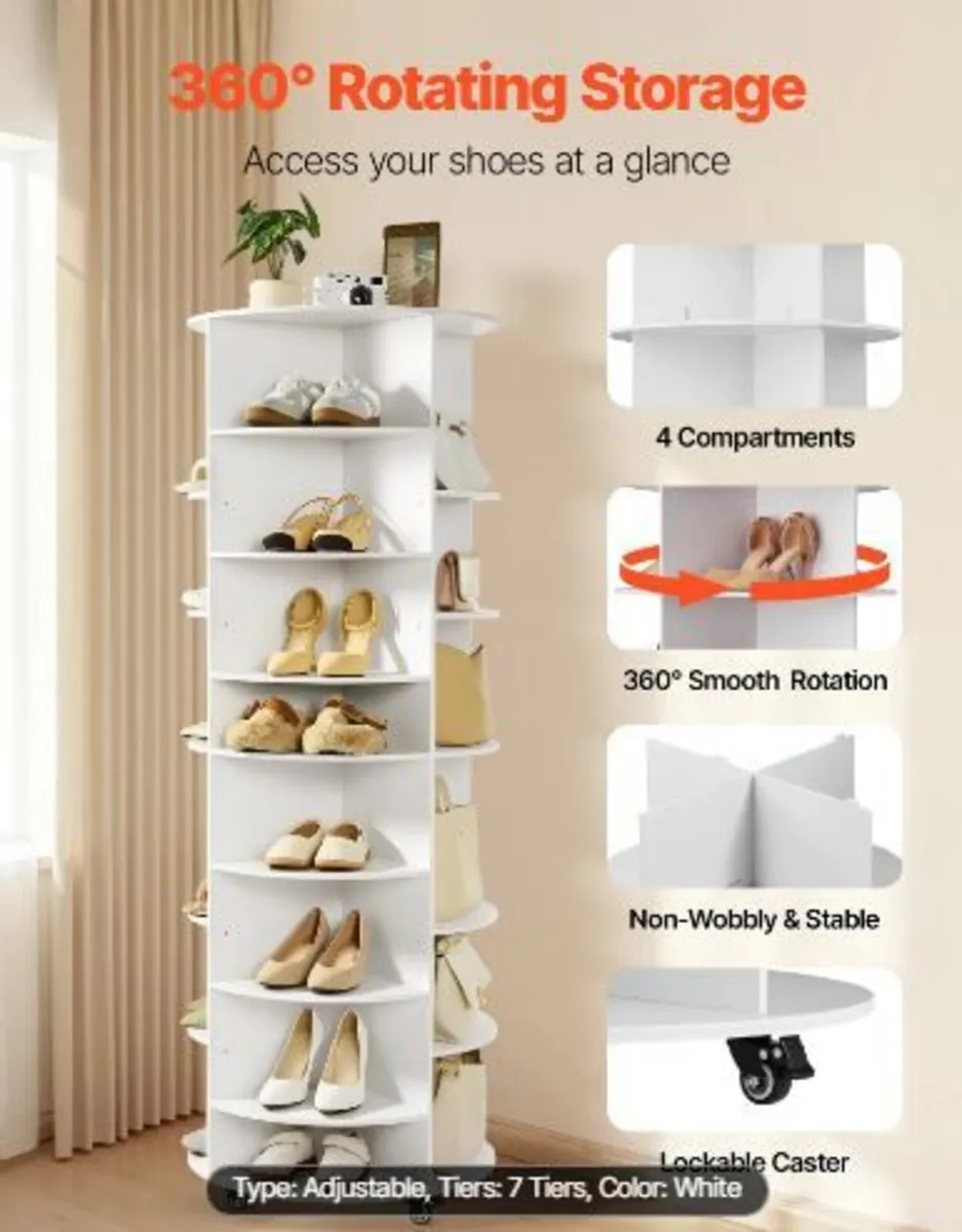 7 Tier Rotating Shoe Rack Tower - Image 2