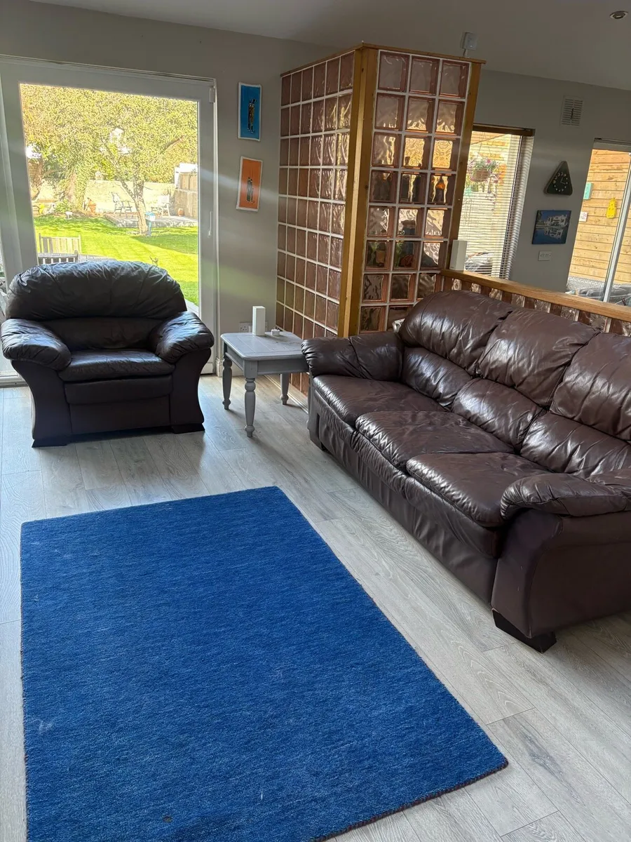3 Seater Brown Leather Couch & Armchair - Image 2