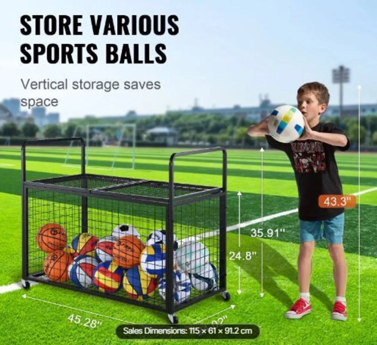 Rolling Sports Ball Storage Cart - Image 2