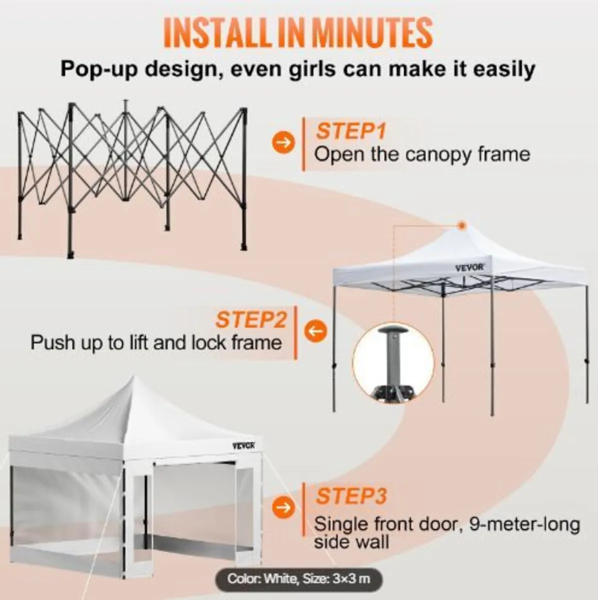 Pop Up Canopy Tent, Outdoor Patio Gazebo - Image 3