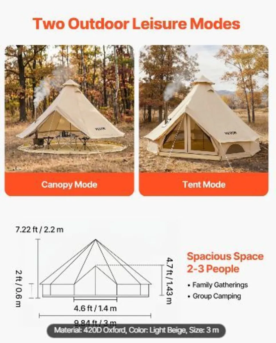 Oxford Bell Tent, 4 Seasons 3 m Yurt Waterproof - Image 2