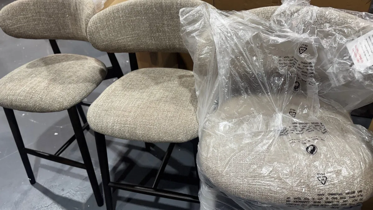 4 Beige Fabric Counter Bar Stools Like New - Image 1