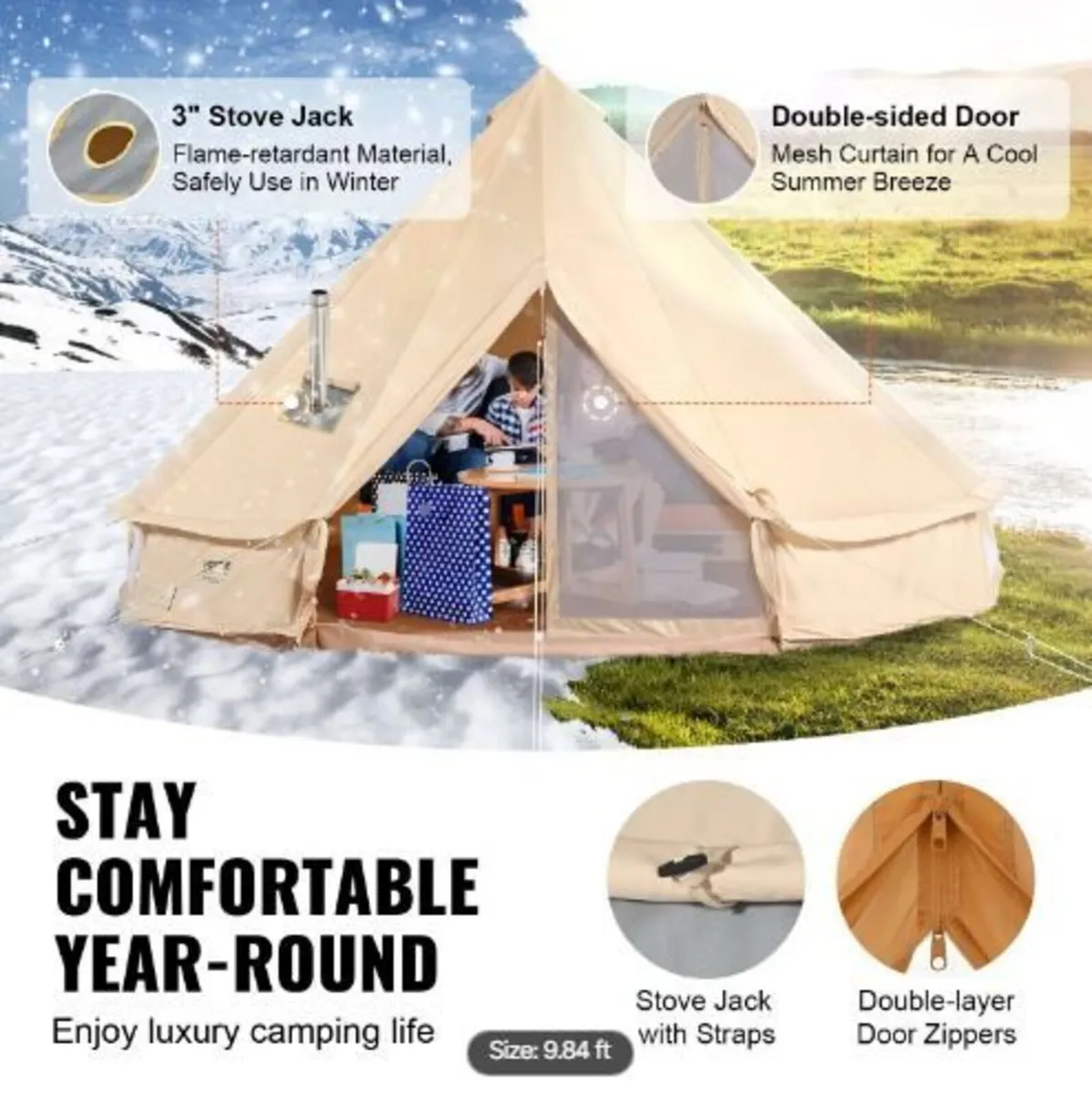Canvas Bell Tent, 4 Seasons 3 m/9.8ft - Image 3