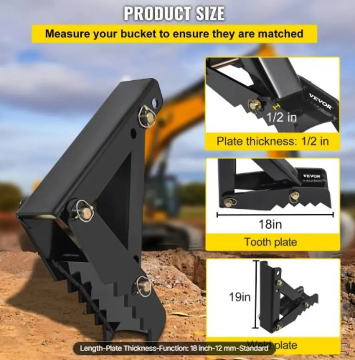 18" Backhoe Thumb, 1/2" Teeth Thickness Heavy - Image 3