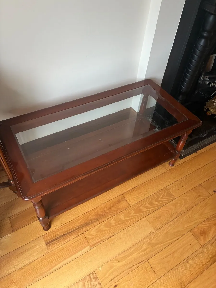 Solid wooden coffee table with glass top - Image 3