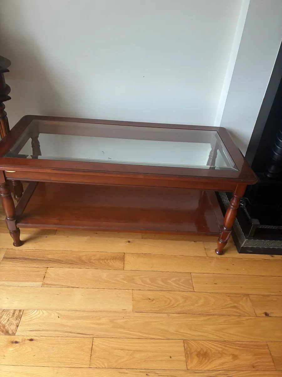 Solid wooden coffee table with glass top - Image 4