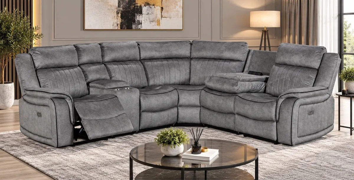 New Grey Hampton Electric Recliner Corner Sofa - Image 1